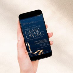 Navy and Gold Grand Opening Invitation Card Template