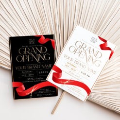 Customize our Grand Opening Flyer or Product Launch Invitation Template in black and white. Easily edit text, colors, and fonts. Try the free demo today!