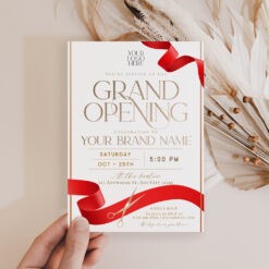 Customize our Grand Opening Flyer or Product Launch Invitation Template in black and white. Easily edit text, colors, and fonts. Try the free demo today!