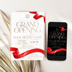 Customize our Grand Opening Flyer or Product Launch Invitation Template in black and white. Easily edit text, colors, and fonts. Try the free demo today!