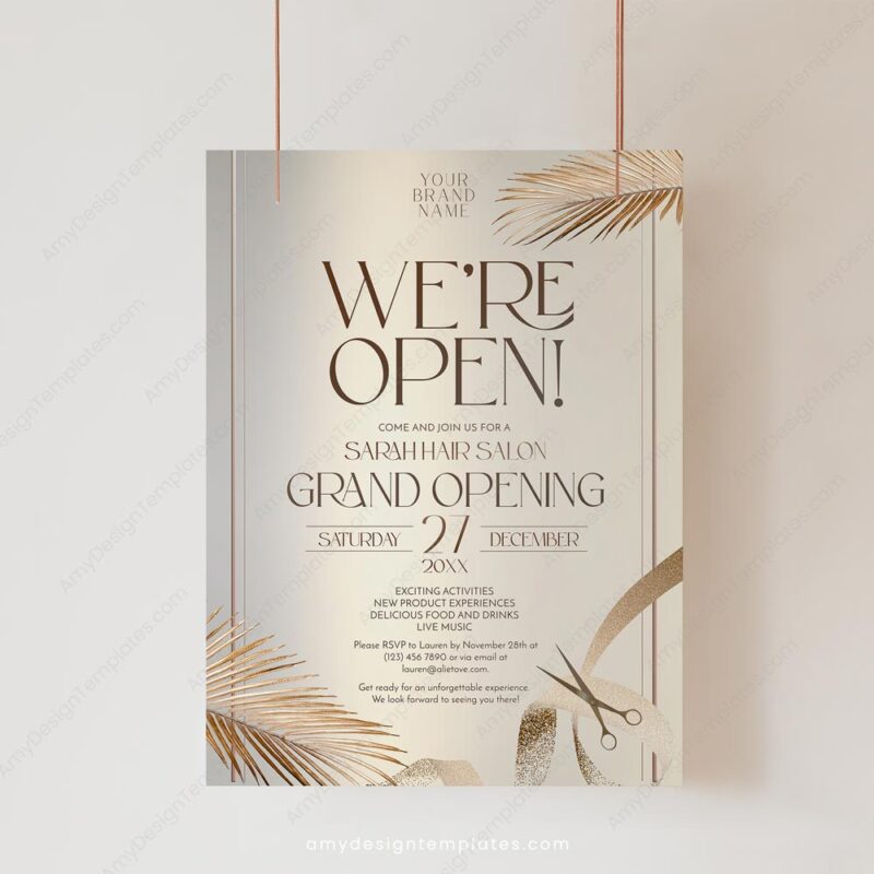 Elegant Grand Opening Flyer Template | Launch Invitation Card