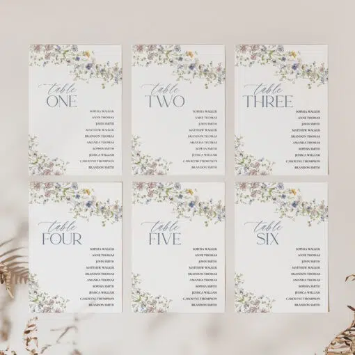 Wildflower Wedding Seating Chart Template Printable