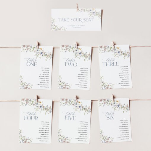 Wildflower Wedding Seating Chart Template Printable