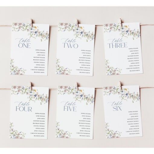 Wildflower Wedding Seating Chart Template Printable