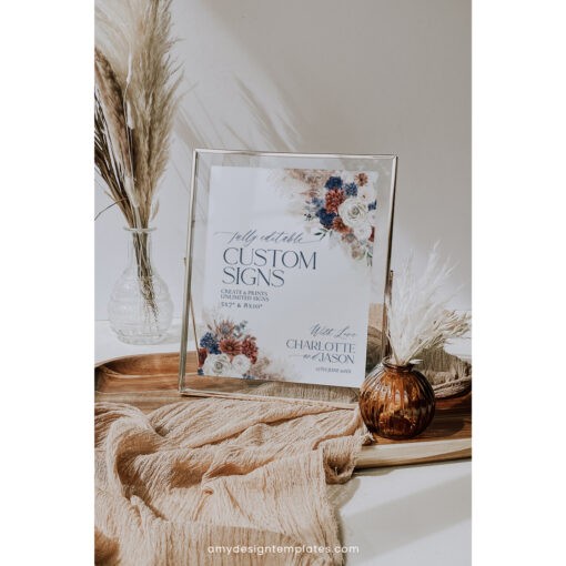 Boho Navy Rust Wedding Table Signs Template