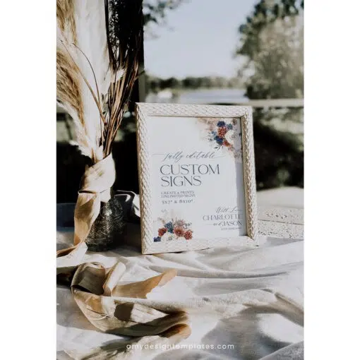 Boho Navy Rust Wedding Table Signs Template