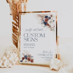 Boho Navy Rust Wedding Table Signs Template Amy Design Templates