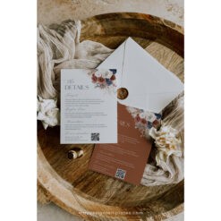 Boho Navy Blue and Rust Wedding Details Card Template