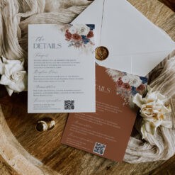 Boho Navy Blue and Rust Wedding Details Card Template