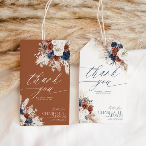 Navy Blue Rust Wedding Printable Tags for Favors