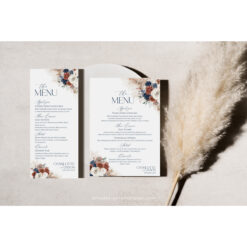 Navy Blue Rust Wedding Menu Template, Dessert Menu Template