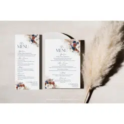 Navy Blue Rust Wedding Menu Template, Dessert Menu Template