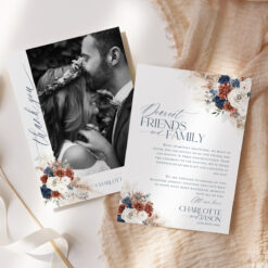 Navy Blue Rust Wedding Thank You Cards With Photo