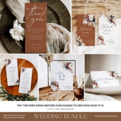 Navy Blue Rust Wedding Reception Templates, Bohemian Wedding Bundle Template