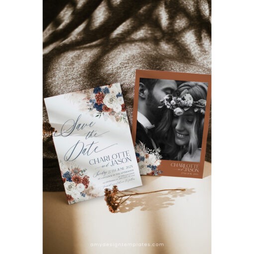 Boho Navy Rust Save The Date Template