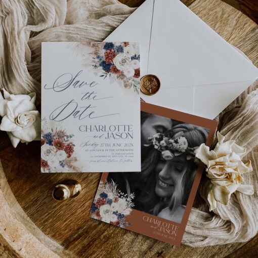 Boho Navy Rust Save The Date Template