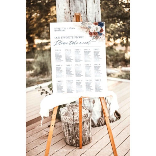 Terracotta and Navy Seating Chart Template Wedding, Navy Blue and Rust Seating Signage Template