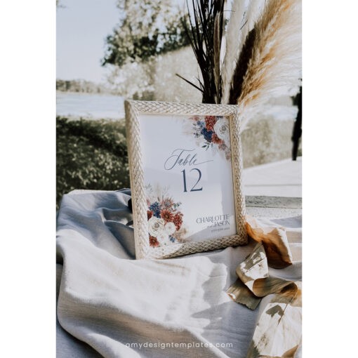 Navy Rust Wedding Table Number Printable, Table Number Cards Template