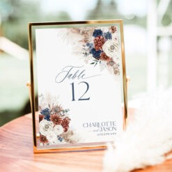 Navy Rust Wedding Table Number Printable, Table Number Cards Template