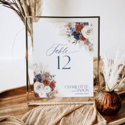 Navy Rust Wedding Table Number Printable, Table Number Cards Template