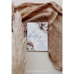 Boho Rust Navy Wedding Invitation Template