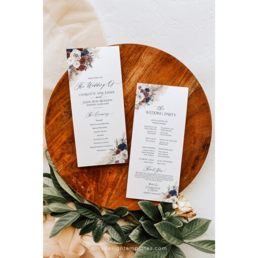 Programs For Wedding Ceremony Template Navy Blue Rust Wedding