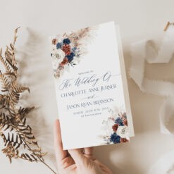 Programs For Wedding Ceremony Template Navy Blue Rust Wedding