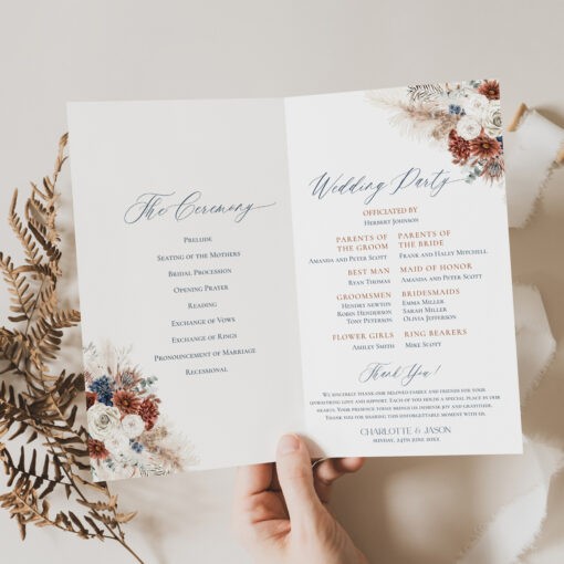 Programs For Wedding Ceremony Template Navy Blue Rust Wedding