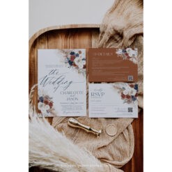 Navy Blue Rust Wedding Invitation Template, Boho Wedding Invitation Sets With RSVP