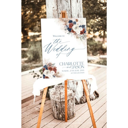 Navy Blue and Rust Wedding Signage Template, Terracotta Wedding Sign Templates