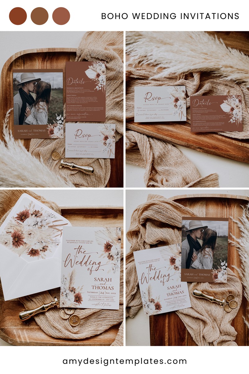 Boho Wedding Invitations Template Amy Design Templates