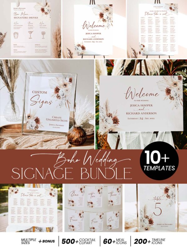 Boho Terracotta Wedding Signage Templates Bundle