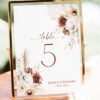 Boho Terracotta Wedding Table Number Template | Bohemian Table Number Card Printable Editable