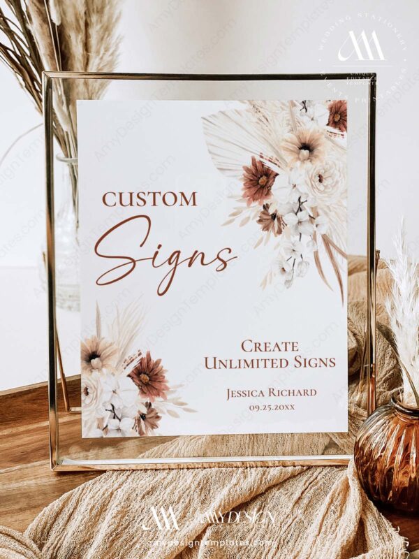 Boho Terracotta Wedding Invitation Bundles | Bohemian Wedding Template Bundle Boho Terracotta Wedding Invitation Bundles | Customizable Wedding Signage Reception Templates