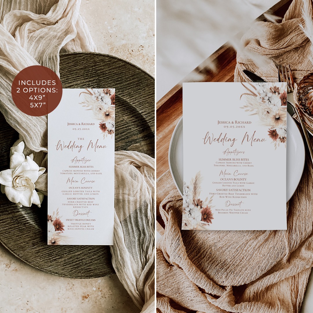 Boho Wedding Wedding Menu Template