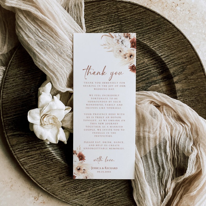 Template Thank You Note, Boho Wedding Thank You Note Template