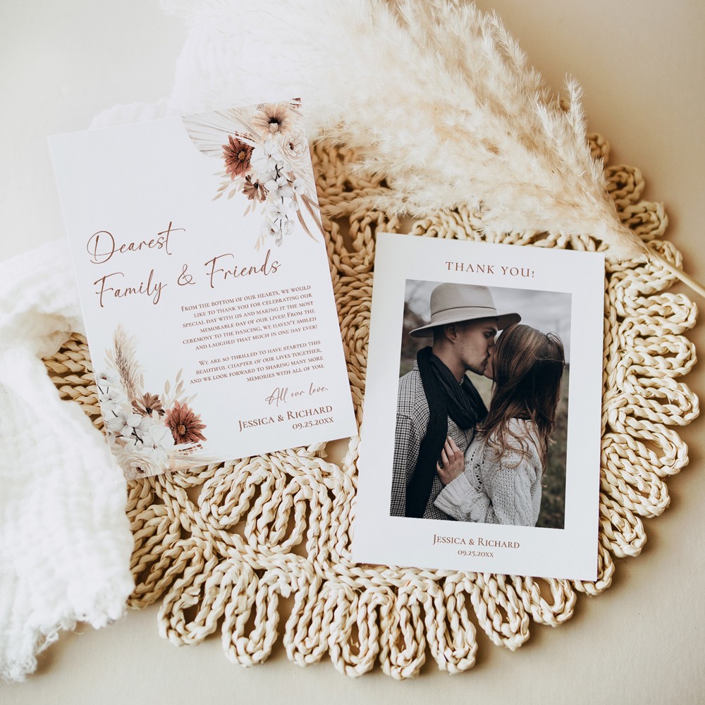 Boho Wedding Photo Thank You Wedding Cards Thank You Card Template