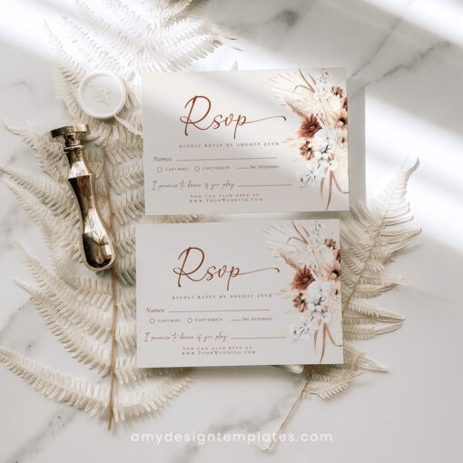 Boho Terracotta Wedding RSVP Card Template