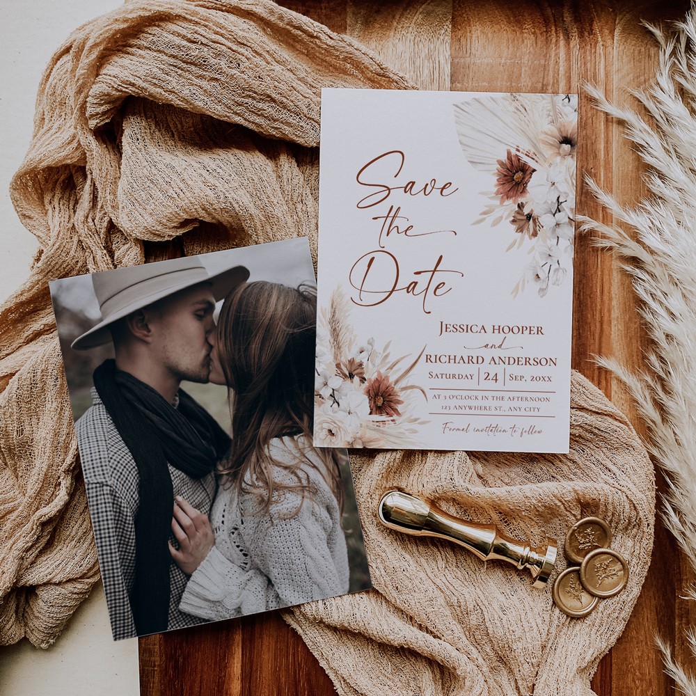 Boho Wedding Save The Date Template, Save The Date Template With Photo