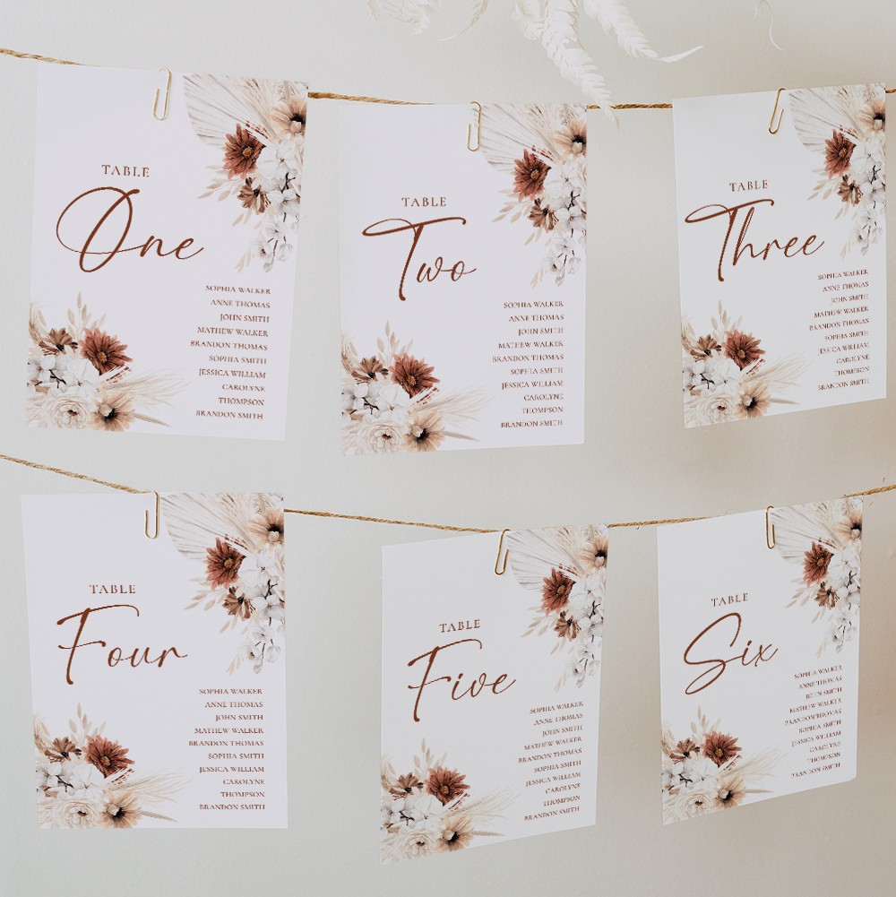 Editable Table Seating Chart Template Boho Wedding