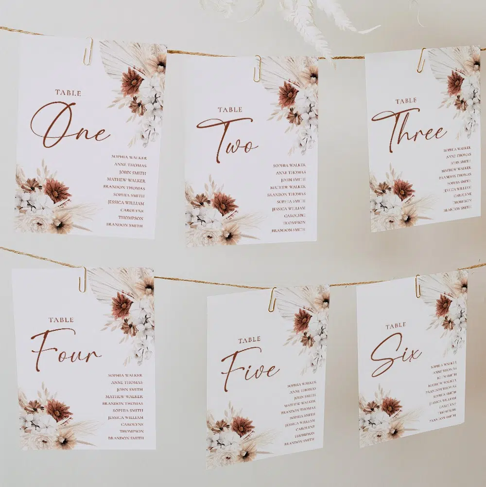 Editable Table Seating Chart Template Boho Wedding