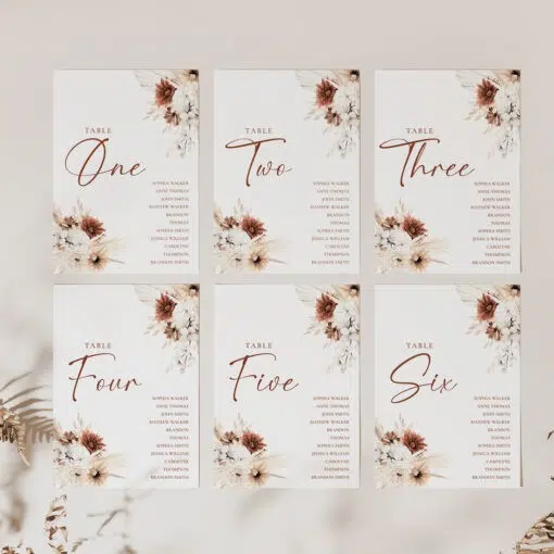 Editable Table Seating Chart Template Boho Wedding