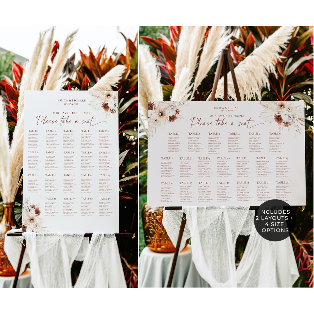 Boho Seating Chart Wedding Template, Table Seating Chart, Take a Seat Sign, Terracotta Wedding Seating Chart Board Template D021