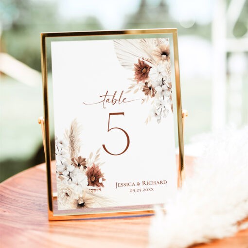 Table Number Cards, Terracotta Table Number Template, Boho Rust Wedding Table Signs Printable Instant Download D021