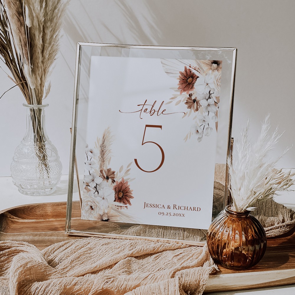 Boho Wedding Wedding Table Number Template, Table Number Cards, Terracotta Table Number Template, Boho Rust Wedding Table Signs Printable Instant Download D021