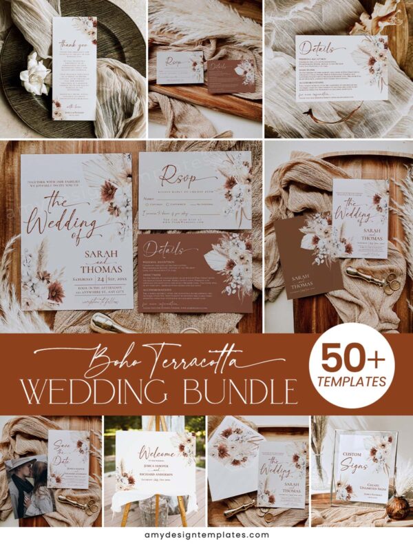 Boho Terracotta Wedding Invitation Bundles Template
