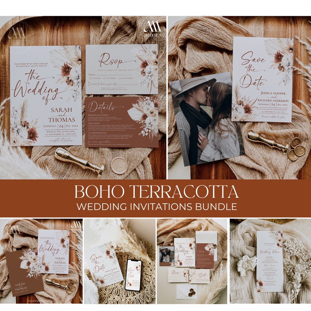 All In One Wedding Invitations, Boho Wedding Invitation Bundles