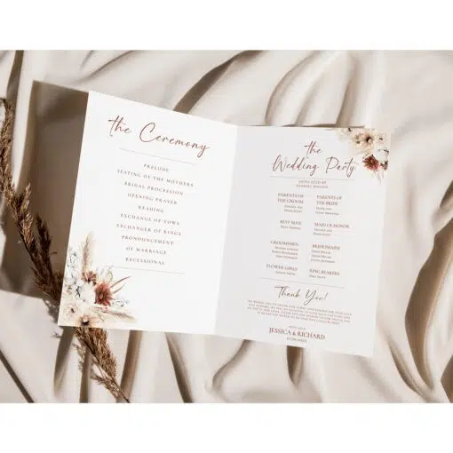 Wedding Program Template, Order of Service, Catholic Wedding Program Template, Ceremony Program Template Boho Terracotta D021 Amy Design Templates