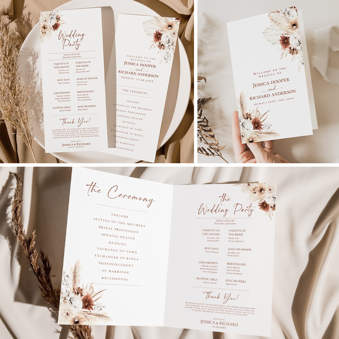 Wedding Program Template, Order of Service, Catholic Wedding Program Template, Ceremony Program Template Boho Terracotta D021 Amy Design Templates