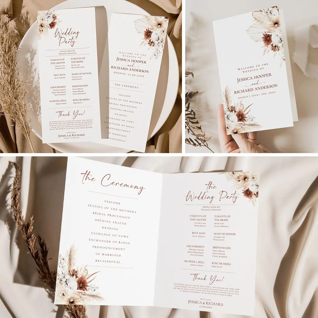 Wedding Program Template, Order of Service, Catholic Wedding Program Template, Ceremony Program Template Boho Terracotta D021 Amy Design Templates